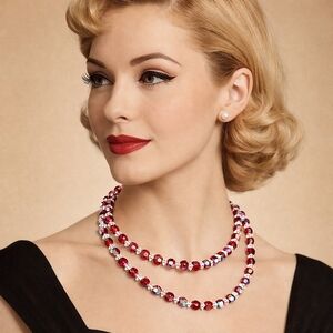 Vintage Style Red Crystal Necklace AB Faceted Beads Retro Glam